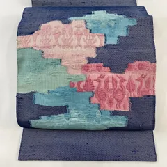 名古屋帯 美品 優品 八寸名古屋帯 松葉仕立て 鳥 幾何学模様 紺色 正絹 【中古】