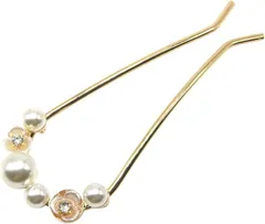 Miaomyao ミャオミャオ 簪 かんざし バチ型 髪飾り 和装 留袖 着物 金属 ダブル フラワー 梅 花 白梅 パール U字 コーム ヘアアクセサリー ゴールド(ゴールド,  小さめ)