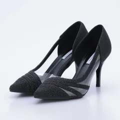 ディアゴナルラインカットパンプス レディース 黒 8cmヒール ピンヒール ハイヒール グリッター ビジュー ポインテッドトゥ 結婚式 冠婚葬祭 オケージョン 3414