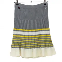 【美品】ニューバランスゴルフ ニットスカート グレー×イエロー リブ織 裾ボーダー  レディース 1(M) ゴルフウェア New Balance