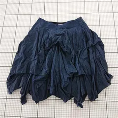 ◇ Θ ATSURO TAYAMA アツロウタヤマ  デニム調 アシンメトリー 膝下丈 フレア スカート サイズ36 ネイビー系 レディース E  【1509100075134】