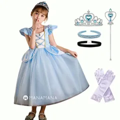プリンセスドレス 6点セット 子供 キッズ シンデレラ姫 ドレス 衣装 女の子 なりきり プリンセス 子ども 仮装 コスチューム クリスマスプレゼント 誕生日プレゼント セット コスプレ ハロウィン お姫様 発表会 誕生会 記念撮影 100 110 120