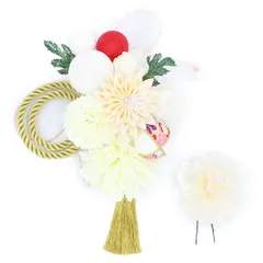 髪飾り 成人式 つまみ細工 振袖 前撮り 袴 花 2点セット 白 ゴールド 赤 ちりめん 剣つまみ ラインストーン 房 組紐 玉飾り 和 No.12-0824