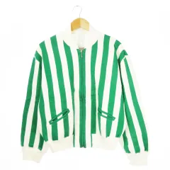 アニエスベーオム Agnes b. homme ブルゾン ジャケット コットン ジップアップ 裏フリース あったか 防寒 ストライプ 2 M 緑 グリーン /CK12 ■GY18のサムネイル