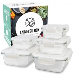 【特価】耐熱ガラス 耐熱容器 フタをしたまま 電子レンジ対応 オーブン 密閉 タッパー ガラス 耐冷 四角 蓋付き 保存容器 タッパー クリア BPAフリー 新生活 ギフト 日本国内検査済み タイボ (5個セット)