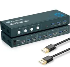 ★【欠品あり】4K KVMスイッチ HDMI フルUSB3.0ポート 4台のPCコンピュータが1台のモニタを共有 KVM 4入力 切替器 4K@60Hz対応