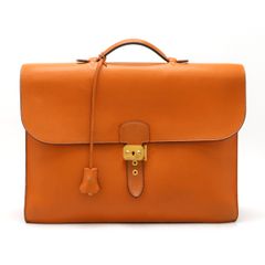 HERMES エルメス サックアデペッシュ38 ビジネスバッグ ブリーフケース 書類カバン ハンドバッグ ヴォーエプソン オレンジ ゴールド金具 □I刻印