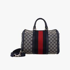 グッチ Gucci ボストンバッグ レディース シェリーライン ボストン ネイビー キャンバス×レザー 247205 525040