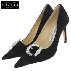 JIMMY CHOO ジミーチュウ 新品同様 Melva70 クリスタルバックル ポインテッドトゥ スエード パンプス レディース ブラック 35 35