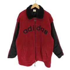 アディダス adidas 80-90S デサント製 金タグ ロゴ ワッペン トレフォイル ロゴ ジップ アーム キルティング ジップアップ ボア フリース ジャケット メンズ  L-O