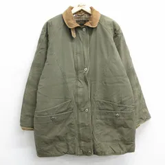 古着 エディーバウアー 長袖 ダウン ジャケット レディース 90s 襟コーデュロイ ダック地 大きいサイズ ロング丈 コットン 濃緑 グリーン s