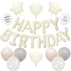【特価セール】誕生日 飾り付け 女の子 バースデー バルーン 風船 セット シンプル 飾り 誕生日バルーン Happy Birthday 王冠 紙吹雪風船 パーティー 飾り かざりつけ お祝いお誕生日 装飾 (くすみホワイト)