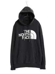 【お得なクーポン配布中!】 ノースフェイス プリント スウェット フード パーカー メンズ L 黒 古着 裏起毛 プルオーバー トレーナー アウトドア モノトーン ブラック
