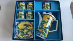高峰作 黄地夫婦鳩花鳥 ティーポット & カップ & ソーサー 5客セット