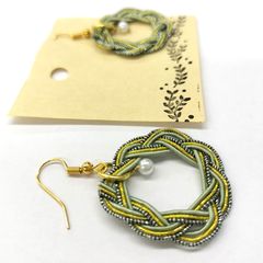ピアス アクセサリー 水引ピアス 相生結び グリーンパール ハンドメイド /工房エールヨコハマ