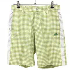 【超美品】アディダス ハーフパンツ ライトグリーン×白 ギンガムチェック ロゴ刺しゅう メンズ 79 ゴルフウェア adidas