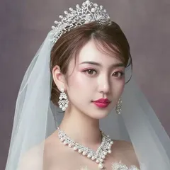 【新品.未使用】 ウェディング ティアラ クラウン 結婚式 ネックレス イヤリング 花嫁 ブライダル 二次会 発表会 髪飾り ヘッドドレス ウエディング小物 ゴージャス 挙式小物 xzdsbfu