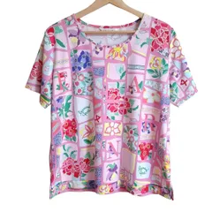 美品✨レオナールスポーツ　Tシャツ　花柄　フラワー　ボタニカル　総柄　ロゴ レオナールスポーツ LEONARD SPORT 花柄 ボタニカル柄