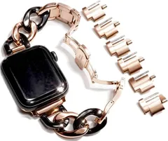 Royce&Roland Apple watch チェーンバンド バタフライバックル おしゃれ アップルウォッチ 時計 ステンレス/シルバー レディース メンズ ギフト(ピンクゴールド/ブラック,  44mm 45mm 46mm 49mm)