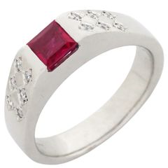 リング 指輪 ルビー ダイヤリング Pt900 ルビー ダイヤモンド プラチナシルバー レッド 赤  17号【中古】