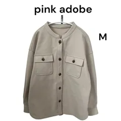 pink adobe オーバー ノーカラー シャツジャケット M