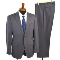 Mr.JUNKO 2つボタン シングルスーツ M A5 ダークグレー ストライプ ノータック 極 定番 人気 通勤 営業 ASFJ0809 合物 春秋  5XG013 【送料無料】【中古】【メンズビジネス】202507