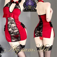 Tバック付きセクシー透け透けチャイナ服キャバドレスコスプレ衣装2点セット　ルームウエアランジェリー　ベビードール　イベント仮装　ハロウインコスプレ大人レディース　クリスマス会パーティーサンタコスチューム　写真撮影　ナイトドレス　在宅コスプレ　彼女へのプレゼント