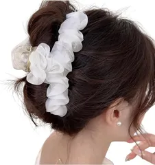 Liebendo ヘアクリップ 髪留め バンスクリップ 大きめ シフォン プリンセスヘアピン 上品 可愛い シンプル おしゃれ ヘアアクセサリー しっかり 韓国風 贈り物 レディース用(ホワイト)