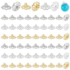 花型2 PH PandaHall ビーズキャップ 花座 60個 3色 花型 透かしキャップ パール金具 つぼみ 菊座 座金 スペーサービーズ ブラス フラワー チャーム ジュエリー アクセサリーパーツ 手芸用品 手作り素材 金具