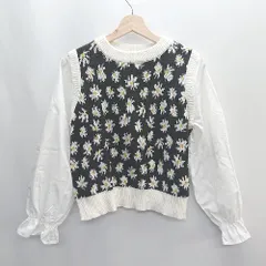 ◇ CHIP CLIP チップクリップ 総柄 長袖 シャツ ニット サイズL ホワイト ブラック レディース E  【1407020032360】