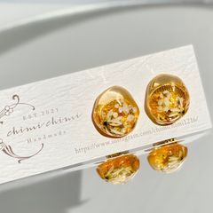 ふわっとグラデーションお花の一粒イヤリング/オレンジ