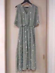 M19　ザラ　ZARA　ロングワンピース　フェザージャガード　ドット柄　透け感あり　デート　旅行　S