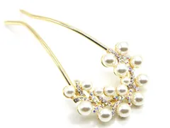 【特価】イエロー Uコーム ゴールド 花 フラワー ビジュー パール 真珠 和装 ヘアアクセサリー 髪飾り かんざし 簪 Miaomyao [ミャオミャオ]