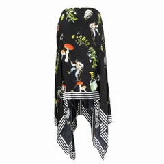 モンセ MONSE シルク サテン 総柄 アシンメトリー スカート フレア ボトムス 2 M ブラック ur69 【中古】