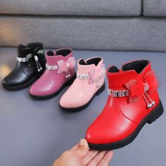 ブーツ 子供用ブーツ キッズブーツ ジュニアブーツ ショートブーツ 防寒 裏ボア リボン 女の子 シューズ おしゃれ 可愛い かわいい お出掛け 外出 通園 通学 キッズ靴