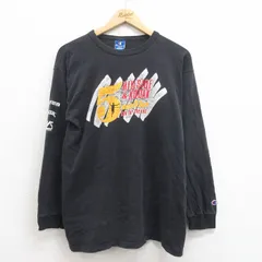 L/古着 チャンピオン Champion 長袖 ビンテージ Tシャツ メンズ 90s マラソン コットン クルーネック 黒 ブラック spe 25aug21 中古