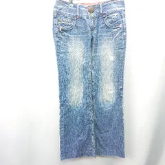 ◇ Θ RED PEPPER ダメージ加工 ワッペン付き ストレートジーンズ サイズ28 ブルー ホワイト レッド メンズ E  【1409240002369】