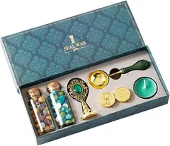 シーリングワックススタンプ、シーリングワックスキット | ワックスシールスタンプ,完全なファイアシールセット、レターシーリングスタンプセット、レターシーリング用ビーズウォーマースプーン付き