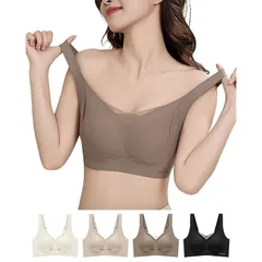 [veimia] ノンワイヤーブラ垂れ防止補正ブラシームレスブラ 胸垂れ防止 クロスメッシュネックデザイン脇高設計 盛りブラ スポーツブラ盛れ寄せ 美胸美背 揺れない  (コーヒーブラウン,L(50-57.5kg）)