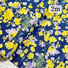 綿麻シーチング 生地幅×2m モーメント 花柄 ネイビー