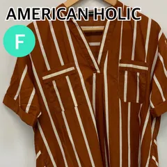 AMERICAN HOLIC アメリカンホリック ワンピース 半袖 ストライプ柄 ブラウン レディース フリーサイズ 【CT2243】