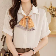 ボウタイブラウス レディース ラウンドカラー 半袖シャツ ブラウス トップス カジュアル フェミニン 春 夏 可愛い かわいい 通勤 通学skwxy05skwxy05