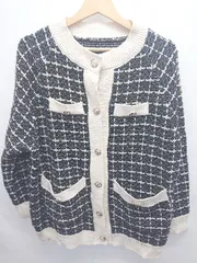 ◇ ⊇ GRL 長袖 ツイード編みニットカーディガン サイズF ブラック ホワイト レディース E  【1411130014260】