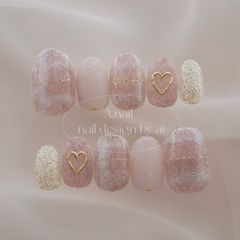 くすみピンクのもけもけチェックネイル⋆*
