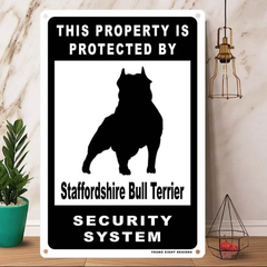 雑貨【Staffordshire Bull Terrier/スタッフォードシャー・ブル・テリア】  Dog ドッグ  犬    メタルポスタ―　Security  セキュリティー 警告  ヤードサイン メタルプレート  ブリキ看板  -197