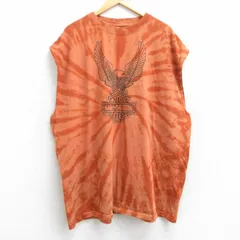 XL/古着 ハーレーダビッドソン ノースリーブ ビンテージ Tシャツ メンズ 00s 鳥 マウイ 大きいサイズ ロング丈 コットン クルーネック オレ