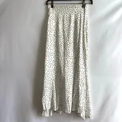 lauir ロングフレアスカート　白ホワイト　水玉　総柄　上品　シンプル M