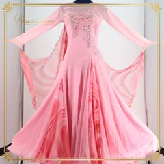 【日本製 社交ダンス衣装】ピンク SEKINE セキネ ワンピース ドレス レース フロート デモ 競技用 柄 女性らしい 綺麗 発表会 ステージ ロング スカート 舞台 薄ピンク 長袖 エレガント ゴージャス ダンス ダンスウェア レディース 女性用 映え