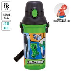 スケーター 水筒 マインクラフト 480ml PSB5SANAG 子供用 プラスチック製 ワンプッシュ式 直飲み 抗菌 軽量 日本製 Minecraft 男の子 女の子向け 食洗機対応 ショルダーベルト 名前シール付 マイクラグッズ
