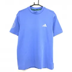 【新品】アディダス 半袖ハイネックシャツ ライトブルー×白 ロゴプリント メンズ XL ゴルフウェア adidas